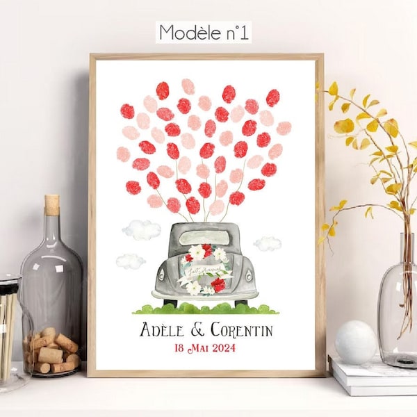 Arbre à empreintes mariage personnalisé | Voiture jeunes mariés | Cadeau mariage personnalisé original | Impression OU Envoi par e-mail