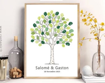 Arbre à empreintes Mariage Chêne | Arbre Noces d'Or, Baptême Anniversaire | Affiche empreinte personnalisée | Impression OU Envoi par e-mail