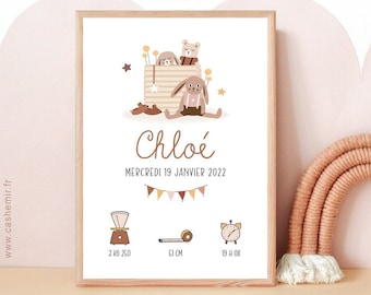 Affiche enfant personnalisée | Décoration chambre bébé fille | Cadeau de naissance personnalisé | affiche de naissance | illustration bébé