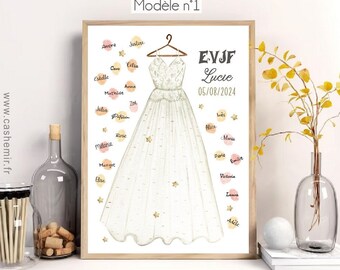 Arbre à empreintes mariage personnalisé | Enterrement de vie de jeune fille | Robe mariée | Cadeau mariage | Impression OU Envoi par e-mail