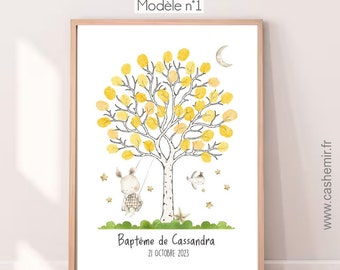 Arbre à Empreintes Baptême animaux | Cadeau de baptême personnalisé | Arbre empreintes de doigts Baptême Baby Shower Anniversaire mixte