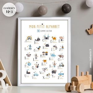 Affiche Alphabet Abécédaire personnalisable prénom Chambre fille garçon Illustration chambre enfant bébé Cadeau naissance personnalisé image 3