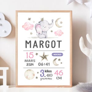 Affiche chambre bébé fille | Illustration chambre enfant | Cadeau naissance personnalisé fille | Affiche de naissance personnalisable bébé