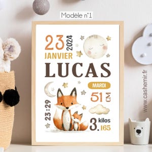 Cadeau de naissance personnalisé fille garçon | Décoration chambre bébé | affiche de naissance personnalisable |Affiche Éléphant Koala Panda