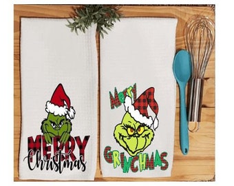 Grinch Kitchen Towels, Grinch Towels, Grinch Decor, Grinch Lover Towels, Grinch Tea Towels, Grinch Gift for Her, Grinch Gift for Christmas