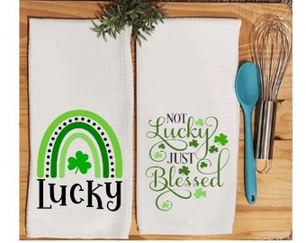 St Patrick's Day Dish Towels, St Patrick's Day Hand Towel, Irish Kitchen Dish Towel, Kitchen Hand Towels, Lucky Irish Waffle Weave Towels