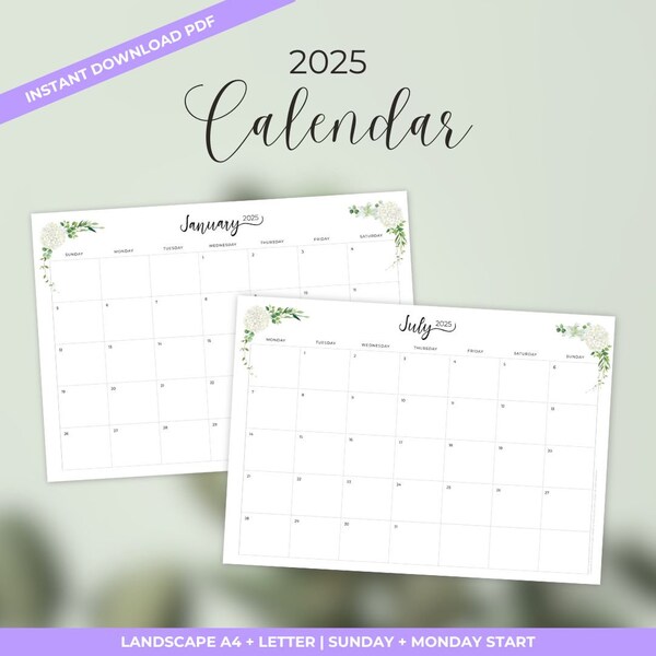 2025 Calendar 2025 Monthly Planner Vertical Elegant Monthly Calendar ...