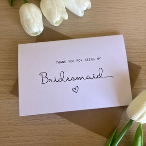 Thank you for being my bridesmaid Card, Thank you Cards, Thank you Maid of Honour Envelope can be Personalised SIMPLE STYLE image 2