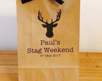 Personalised Stags Head Gift Bags/ Hen Gift Paper Gift Bags with Ribbon. Wedding/Gift/Groom/Stag