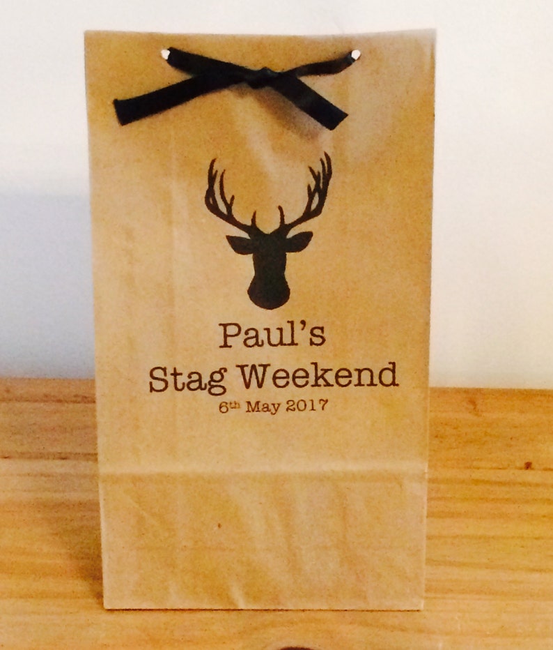 Personalised Stags Head Gift Bags/ Hen Gift Paper Gift Bags with Ribbon. Wedding/Gift/Groom/Stag image 3