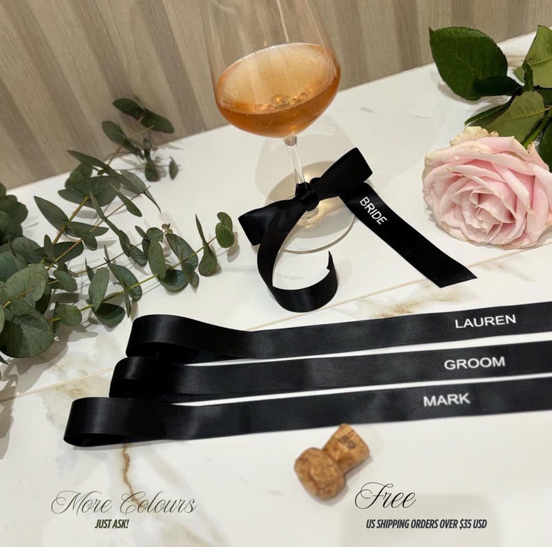 Double Satin 70cm Ribbon,Personalised with guest name. Name tags for seating in wedding reception.