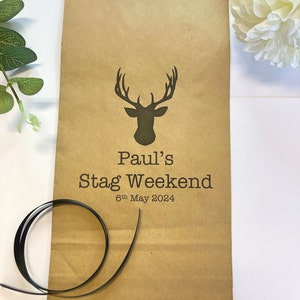 Personalised Stags Head Gift Bags/ Hen Gift Paper Gift Bags with Ribbon. Wedding/Gift/Groom/Stag