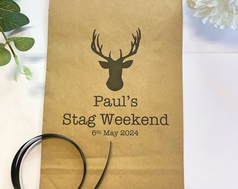 Personalised Stags Head Gift Bags/ Hen Gift Paper Gift Bags with Ribbon. Wedding/Gift/Groom/Stag