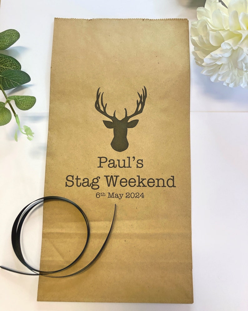 Personalised Stags Head Gift Bags/ Hen Gift Paper Gift Bags with Ribbon. Wedding/Gift/Groom/Stag image 1