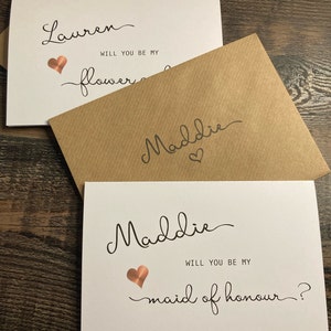 Serez-vous ma carte de demoiselle d'honneur et enveloppe/carte personnalisée (l'enveloppe peut être personnalisée) STYLE OR ROSE