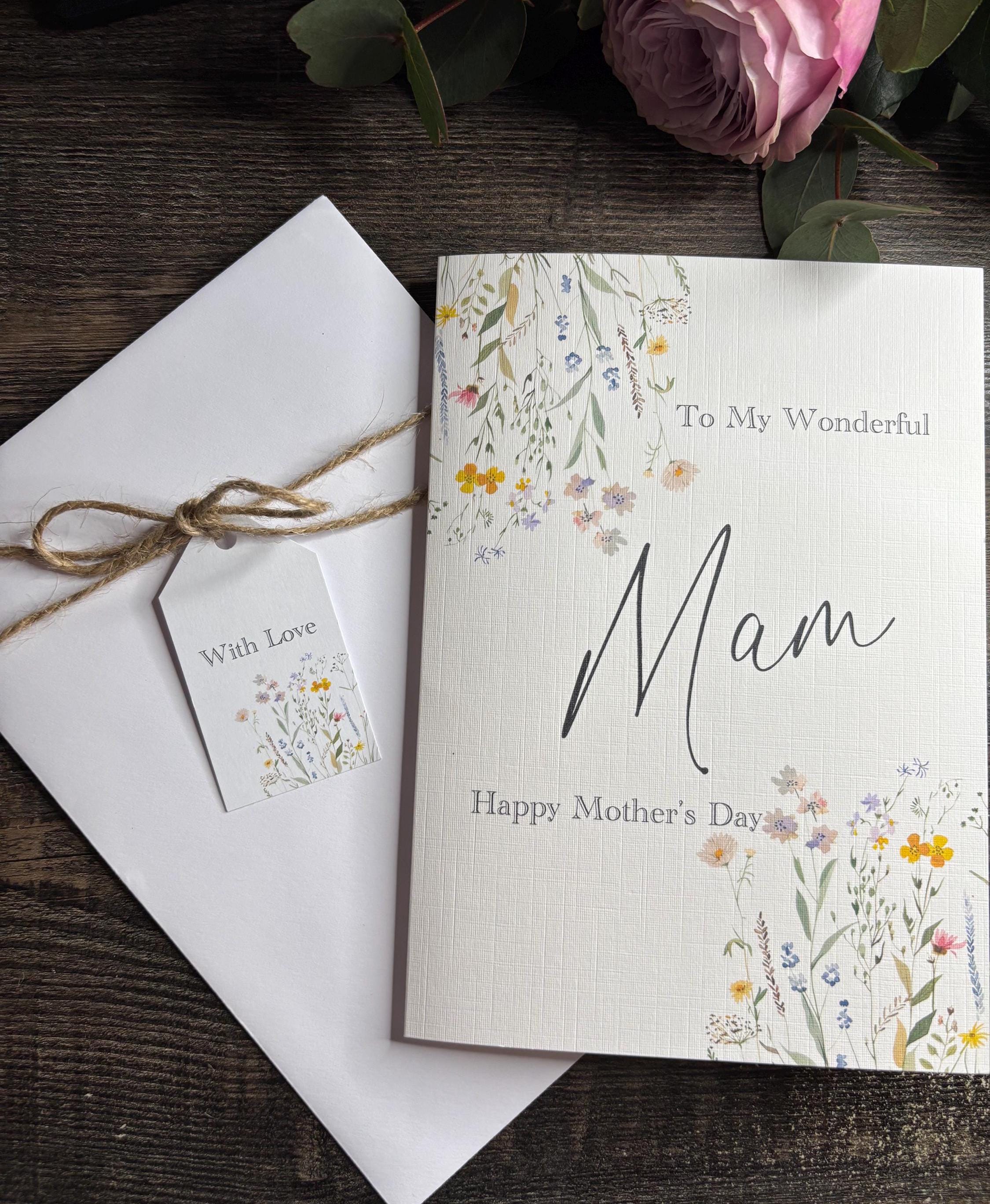 Mother&#39;s Day Card, Personalised Envelope / Happy Mother&#39;s Day Card & Envelope (WILDFLOWER) Mam/Mum/Mummy/Step Mum/Nana