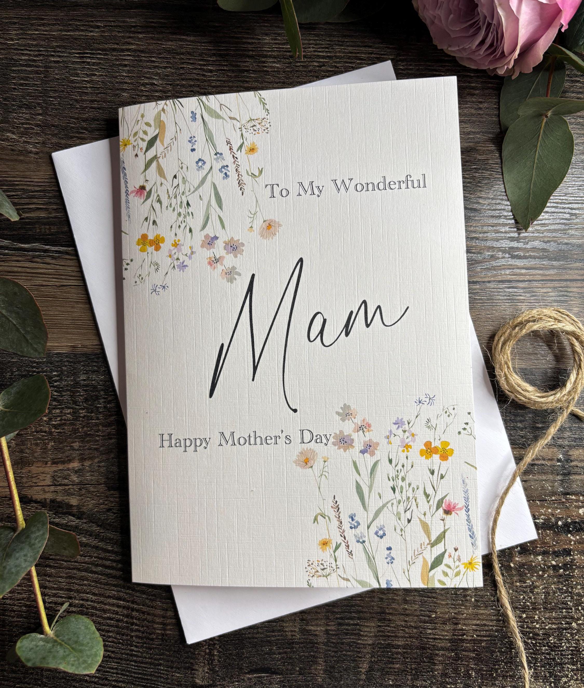 Mother&#39;s Day Card, Personalised Envelope / Happy Mother&#39;s Day Card & Envelope (WILDFLOWER) Mam/Mum/Mummy/Step Mum/Nana
