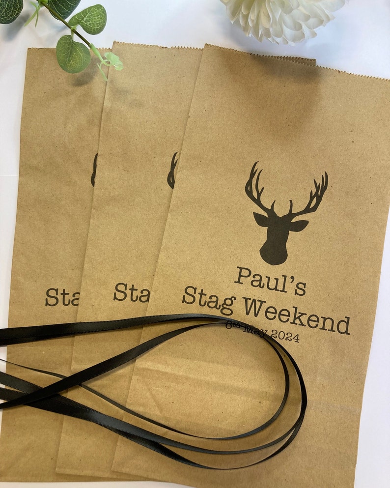 Personalised Stags Head Gift Bags/ Hen Gift Paper Gift Bags with Ribbon. Wedding/Gift/Groom/Stag image 5