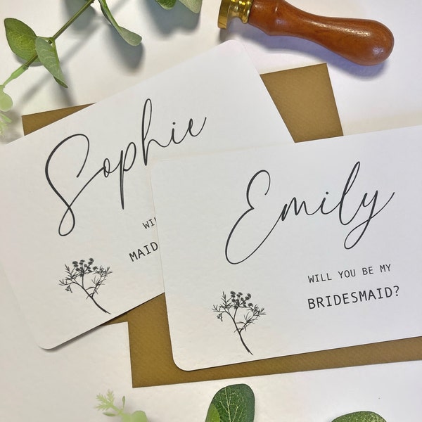 Personalised Will you be my bridesmaid Postcard & Envelope/ Proposal Card/Maid of Honour Card/ Modern Calligraphy Style