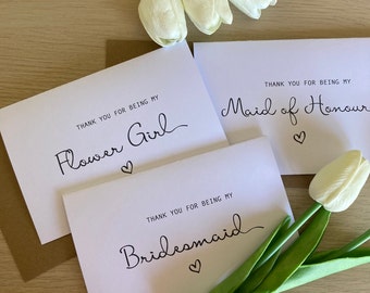 Handmade Bridesmaid Thank You Card, Simple Style, Personalized Envelope