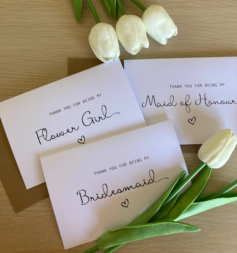 Thank you for being my bridesmaid Card, Thank you Cards, Thank you Maid of Honour Envelope can be Personalised SIMPLE STYLE image 1