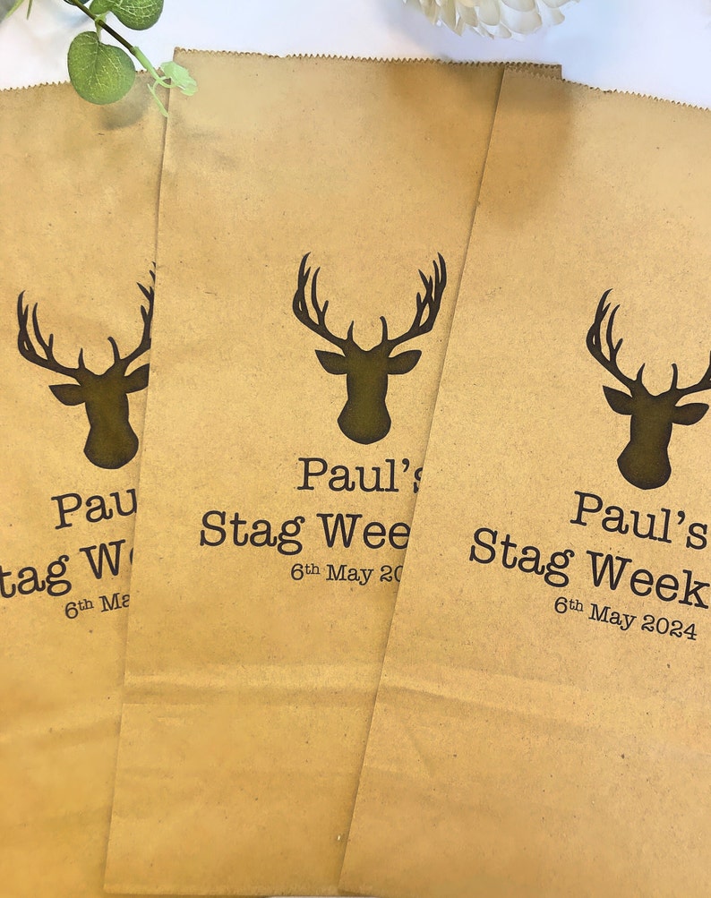 Personalised Stags Head Gift Bags/ Hen Gift Paper Gift Bags with Ribbon. Wedding/Gift/Groom/Stag image 2