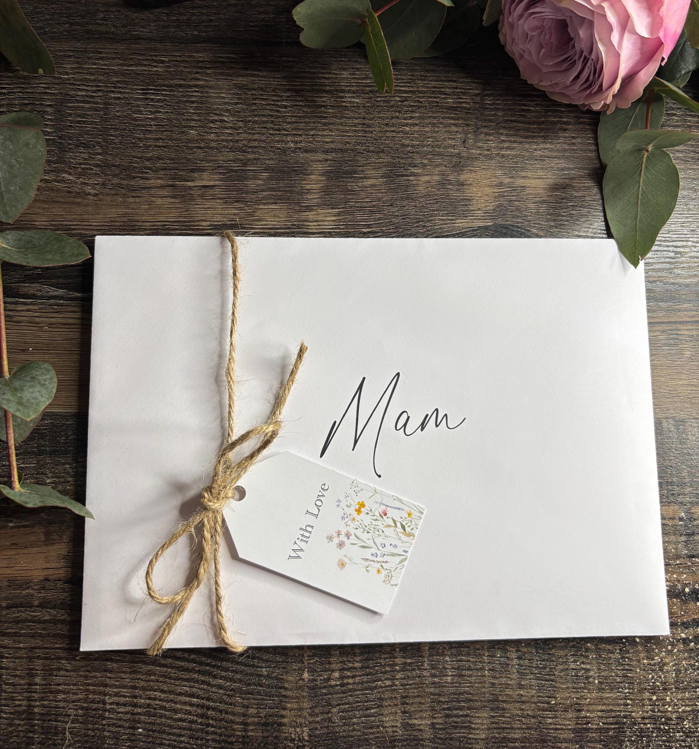 Mother&#39;s Day Card, Personalised Envelope / Happy Mother&#39;s Day Card & Envelope (WILDFLOWER) Mam/Mum/Mummy/Step Mum/Nana