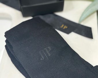 Personalised Black Socks, Monogrammed Initial Gift, Groomsmen Present