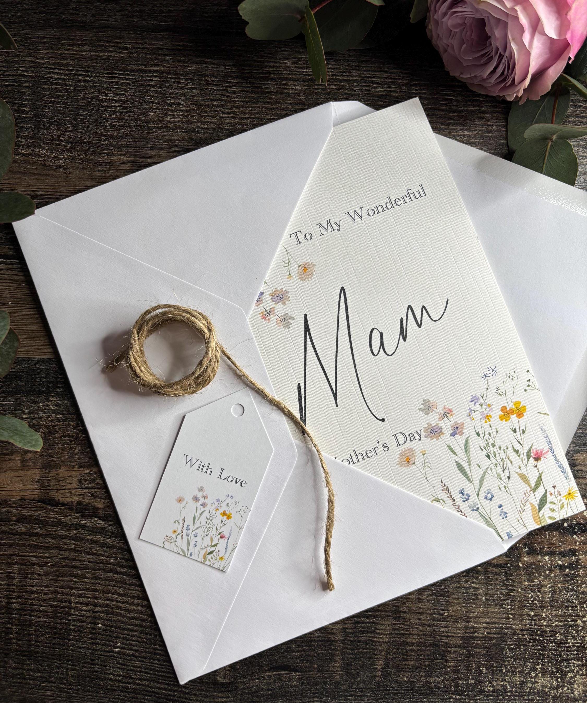 Mother&#39;s Day Card, Personalised Envelope / Happy Mother&#39;s Day Card & Envelope (WILDFLOWER) Mam/Mum/Mummy/Step Mum/Nana