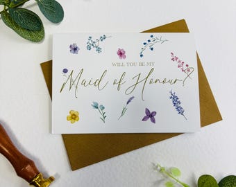 ¿Quieres ser mi dama de honor? Tarjeta y sobre / Tarjeta de propuesta (estilo flor silvestre)