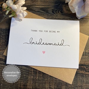 Thank you for being my bridesmaid Card, Thank you Cards, Thank you Maid of Honour ( Envelope can be Personalised ) THANK YOU CARDS
