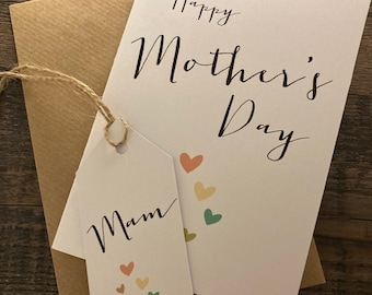 Handmade Mother's Day Card, Personalized Tag & Kraft Envelope
