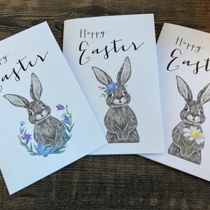 Pack de 3 cartes de Pâques et enveloppes faites main Joyeuses Pâques/Lapin de Pâques/ Carte de Pâques/Cartes de printemps/ Cartes de voeux de Pâques/ Cartes de Joyeuses Pâques