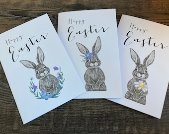 Pack 3 Handmade Easter Cards & Envelopes Happy Easter/Easter Bunny