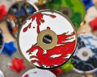 Classic Game Discs: Dragon Origins 1.5" Silver Plated Hard Enamel Pin w/ Pearl | Gaming Gamer Age Dread Solas Dalish Warden Veil Guard Elf