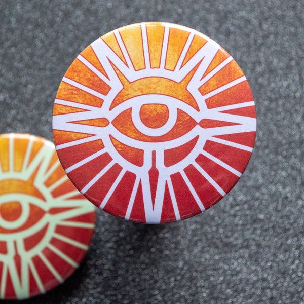 Mage Guild 53mm Button Badge Pin Fantasy Scrolls Online Elder ESO Orange Red Magnus Eye Winterhold Magicka Gaming Gamer Gift Large XL Big