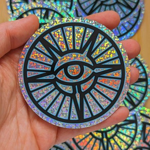 Mage's Guild Holographic Glitter Circle Sticker 7.5mm Fantasy Scrolls Online Elder RPG MMO Gaming Gamer Magicka Potion Alchemy Rainbow Prop