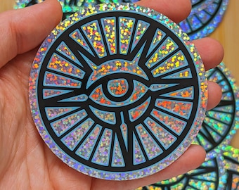 Mage's Guild Holographic Glitter Circle Sticker 7.5mm Fantasy Scrolls Online Elder RPG MMO Gaming Gamer Magicka Potion Alchemy Rainbow Prop