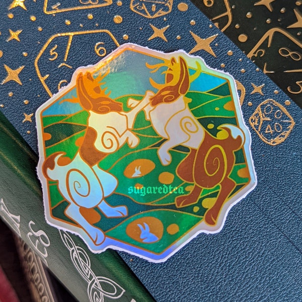 Jackalope Holographic Vinyl 5cm Sticker | Water Resistant Celtic Cryptid | Mythology Rabbit Hare Boxing Nature Eco Friendly Gift