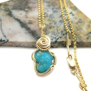Botryoidal Hemimorphite Pendant in 14k Gold Filled Wire w/FREE 18&quot; 14k Gold Filled Chain (#1) --  AMAZING natural color and formation!