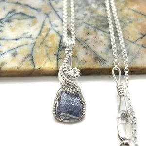 Raw Tanzanite Crystal Chunk Pendant in Sterling Silver Wire w/FREE 18" Sterling Silver Chain (#2)--Awesome color! December birthstone! image 1