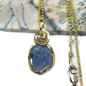 Raw Burmese Sapphire Crystal Pendant in 14k Gold Filled Wire w/FREE 18&quot; 14k Gold Filled Chain (#B)--September birthstone!