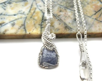 Raw Tanzanite Crystal Chunk Pendant in Sterling Silver Wire w/FREE 18" Sterling Silver Chain (#2)--Awesome color! December birthstone!
