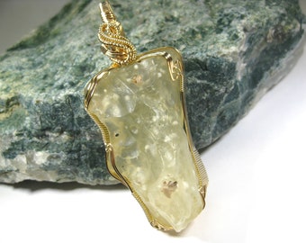 2 Libyan Desert Glass Pendant In 14k Rose Gold Filled Wire Awesome Size Formation And Saturated Color Necklaces Jewelry Valresa Com
