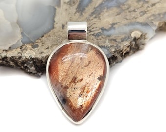 OUTSTANDING Indian Sunstone Pendant Bezel Set in Sterling Silver (#2) -- Top tier flash and color! See video!