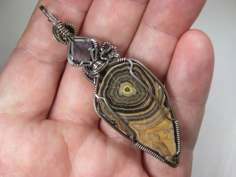 AMAZING Flowering Tube Onyx Stalactite Pendant wFaceted London Blue Topaz in Oxidized Sterling Silver