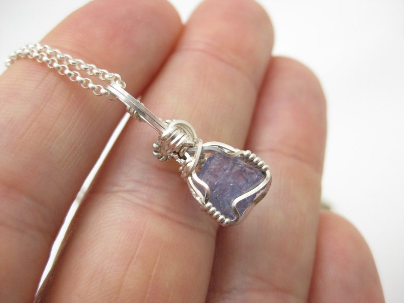 Raw Tanzanite Crystal Chunk Pendant in Sterling Silver Wire w/FREE 18" Sterling Silver Chain (#2)--Awesome color! December birthstone! image 6