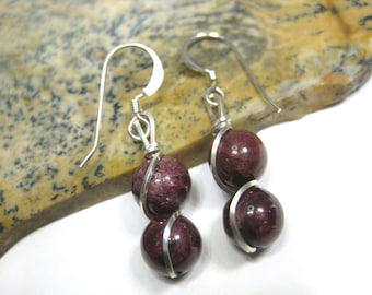 Garnet Earrings in Sterling Silver Wire on Sterling Silver French Hooks or Sterling Silver Leverbacks