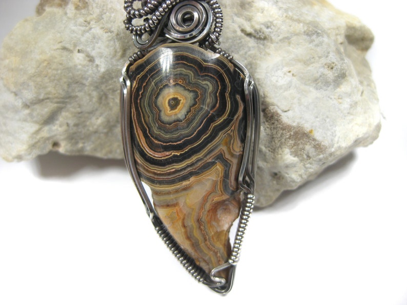 AMAZING Flowering Tube Onyx Stalactite Pendant wFaceted London Blue Topaz in Oxidized Sterling Silver
