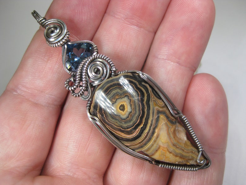AMAZING Flowering Tube Onyx Stalactite Pendant wFaceted London Blue Topaz in Oxidized Sterling Silver